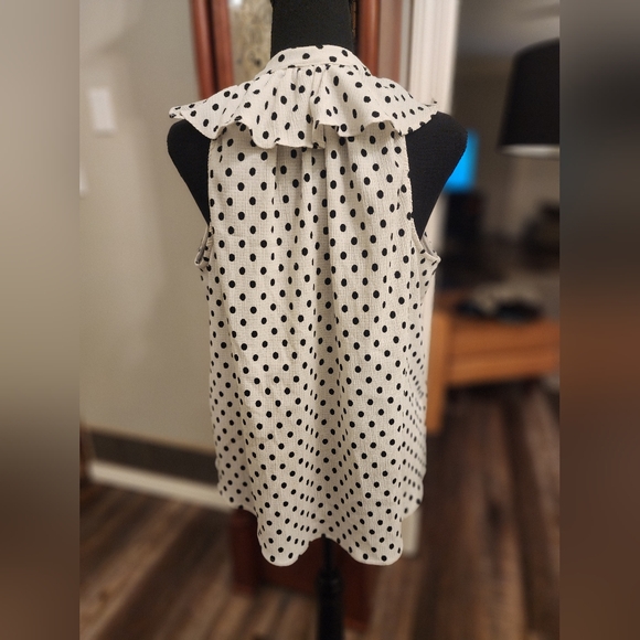 Anthroplogie sleeveless blouse, polkadot, size large, black and white - Picture 2 of 7